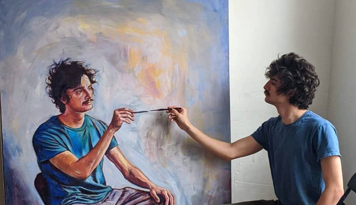 man doing art
